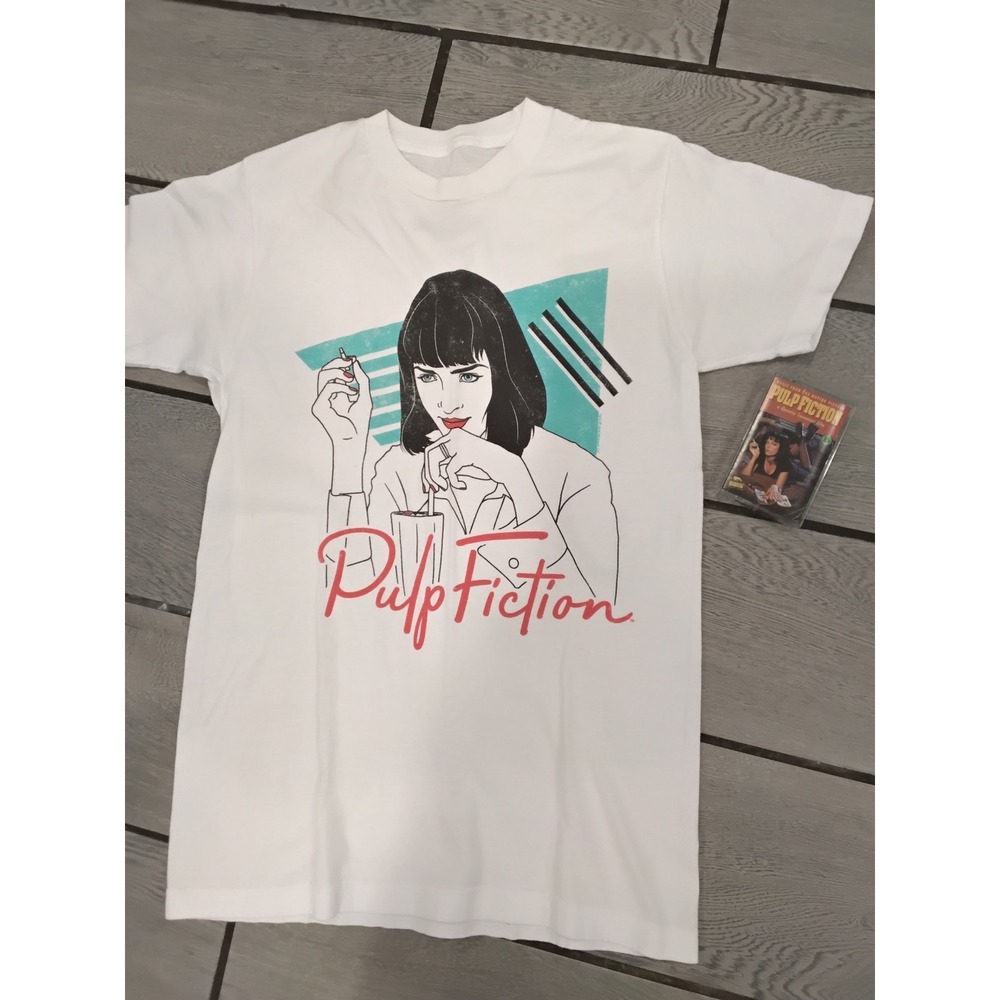 Pulp Fiction Graphic T-Shirt + Soundtrack Cassette Tape Bundle